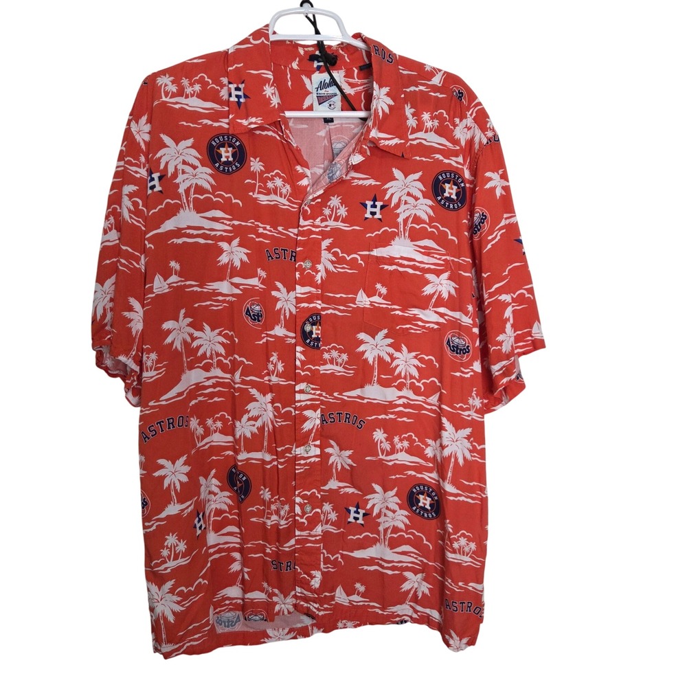 Reyn Spooner Aloha Houston Astros Hawaiian shirt Men XL Baseball Orange